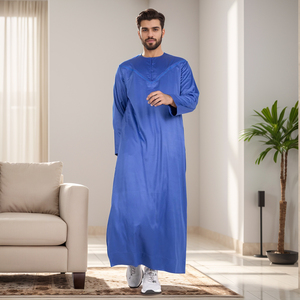 Men Black Polyester Thobe Long Sleeve Ankle Length Sweetheart Neckline Embroidered Breathable Casual Daily Wear Eid Party - Product Image 1