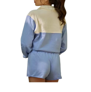 Premium Women's Velvet Lounge Set Quarter Zip Pullover Drawstring Shorts Athleisure Apparel Collection - Product Image 4
