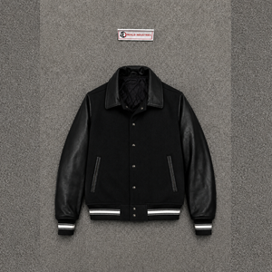 Veste universitaire noire PREMIUM pour homme, manches en laine classiques, boutons-pression sur le corps, style bomber, streetwear, décontractée, hiver, écologique, séchage rapide - Product Image 5