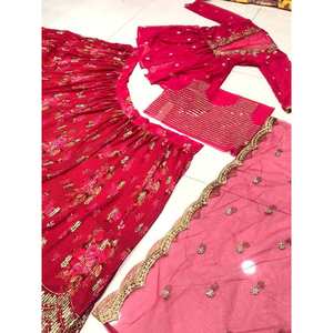 ผ้าจอร์เจียแฟชั่นพิมพ์ลายด้วยงานเย็บปักถักร้อย lehenga choli Koti กับ dupatta สีชมพู - Product Image 6