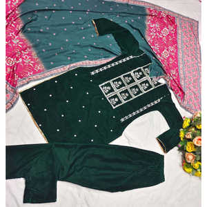 Traje de terciopelo de diseñador para fiesta y Dupatta, talla XL - Product Image 2