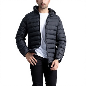 Men's <b>Black</b> Hooded <b>Puffer</b> Jacket Windproof Zipper Closure Casual Winter Coat Polyester Shell Regular Fit 2026 - Product Image 3