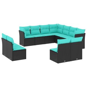 Ensemble de canapés de jardin noirs avec coussins turquoise en rotin PE, design contemporain imperméable pour la décoration de patio - Product Image 2