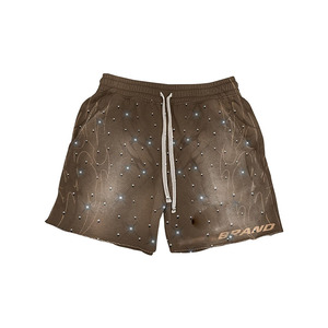 Women Acid Wash Shorts GSM Premium Cotton Blend Faded Black Drawstring Waist Raw Hem Custom Screen Print Logo women's shorts - Product Image 2