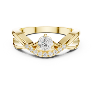 Yellow Gold Round Diamond <b>Split</b> Shank Engagement <b>Ring</b> with Side Stones Women's Romantic Style - Product Image 1
