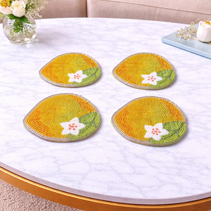 Sous-verres perlés brodés pour restaurants et décoration de table à domicile – Lot de six sous-verres citron perlés - Product Image 6
