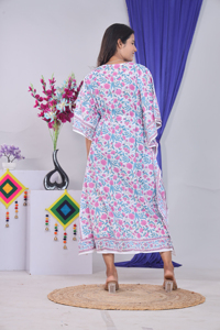 Women's Floral Print Maxi <b>Kaftan</b> Dress Sky Loose V-Neck Batwing Sleeve Cotton Bamboo Fiber Boho <b>Summer</b> Casual Dress - Product Image 2