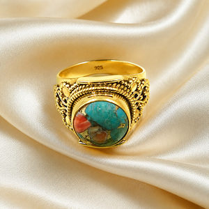 925 Sterling Silver Oyster Turquoise Gemstone <b>Rings</b> Handmade Vintage Boho Artisan <b>Cocktail</b> <b>Ring</b> Rose <b>Gold</b> Plated - Product Image 4