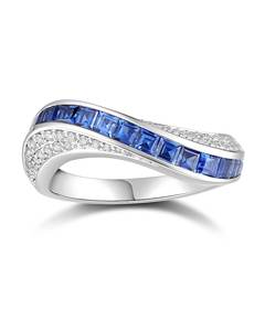 Bague en argent 925 sertie de moissanite saphir bleu taille princesse, avec bande croisée et éternité complète, cadeau de mariage pour les amoureux, breloques - Product Image 1