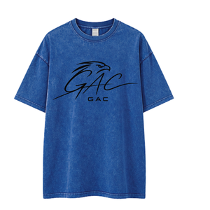 เสื้อยืดคอกลมแขนสั้นพิมพ์ลายกราฟิกสไตล์ลำลองสีน้ำเงินฟอกย้อมสำหรับผู้ชาย เสื้อผ้าสตรีทแวร์แบบหลวมๆ สั่งทำได้ สไตล์คนเมือง - Product Image 1