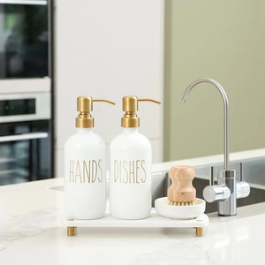 Dispensador de jabón de cerámica blanca con soporte para jabón, perfecto para la encimera del fregadero de la cocina y la organización del lavado de platos en el hogar. - Product Image 6