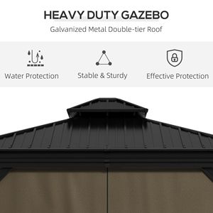 Elegante Gazebo 10x10 con Tetto Rigido, Tende e Zanzariere, Doppio Tetto in Metallo, Telaio in Alluminio con Ganci, Marrone Scuro per Giardino e Patio, Dimensioni 3x4 - Product Image 4