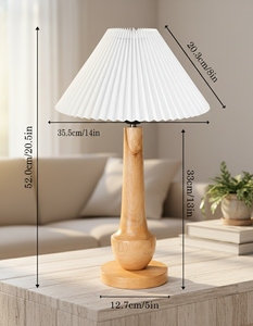Rustic turnip wood <b>table</b> lamp pleated shade farmhouse <b>bedside</b> lighting for bedroom living room home decor wholesale OEM - Product Image 2