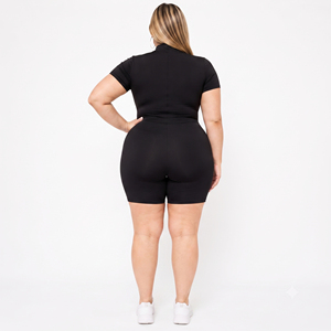 Body de fitness de talla grande con cremallera completa y manga corta, de poliéster y elastano, para gimnasio, tipo mono. - Product Image 2