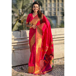 Sari de Seda Paithani Rosa con Tejido Zari de Primera Calidad, Especial para Gudi Padwa, para Festivales Indios y Pakistaníes - Product Image 4