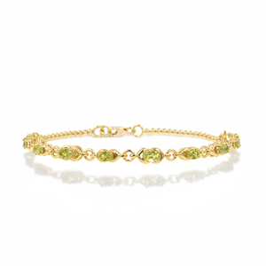 Bracelet en argent sterling 925 avec breloque ovale en péridot, 11 pierres naturelles, plaqué or 1 micron et rhodium, bijoux - Product Image 1
