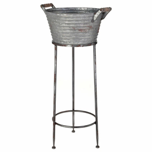 Modern Galvanized Beverage Tub with Iron Stand Rustic Metal Ice Bucket Standing Wine <b>Cooler</b> <b>Drink</b> Chiller for Outdoor Parties - Product Image 1