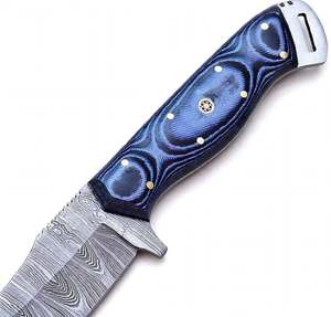 Outil artisanal robuste en acier Damas, manche G10 bleu multicouche, pièce de présentation - Product Image 3