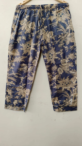New Elegant Floral Pattern Cotton Pajama Set Breathable Button Notched-Collar Shirt With Flowing <b>Trousers</b> Two Piece Pj Set - Product Image 4