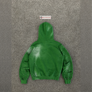 100% Soft COTTON Green Men's Hoodies Oversized Streetwear <b>Style</b> With <b>Spray</b> Printing And Distressed Details Regular Sleeve French - Product Image 6