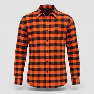 <b>Men's</b> <b>Orange</b> Black Plaid Flannel <b>Shirt</b> Full Sleeve Casual Turn-down Collar Autumn Cotton <b>Shirts</b> - Product Image 2