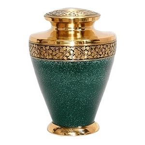 <b>Teal</b> Urn with Gold Leaf Band Round Traditional Sympathy Gift Classic Design Handmade Decor - Product Image 6