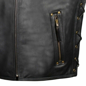 <b>Men's</b> High Quality Summer Season Motorcycle <b>Leather</b> <b>Vest</b> Windproof Waterproof Breathable Perforated Street Biker's <b>Vest</b> - Product Image 5