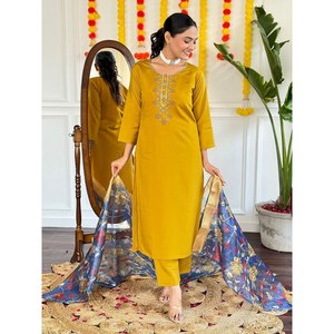 Magnifique ensemble haut et bas en tissu mousseline de soie taille XL avec dupatta pour tenue de soirée - Product Image 5