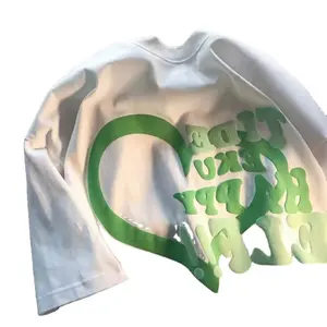 夏季男士t恤纯棉3D粉扑丝网印刷衬衫袖t恤时尚时尚上衣
