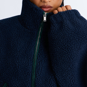 Chaqueta de Forro Polar para Mujer, Estilo Teddy, con Cierre de Cremallera, Cuello Alto, Manga Larga, Hombros Caídos, Color Sólido, Chaqueta Sherpa de Invierno - Product Image 3