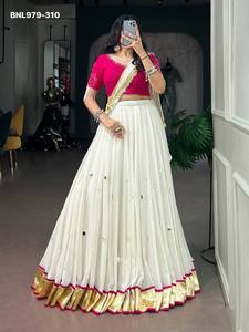 High Quality Rayon with Big-Mirror work & Zari Lace Border Full-Flared Stitched Lehenga- <b>Beads</b>-Pearl Blouse Wholesale Supply - Product Image 2