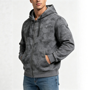 Sweat-shirt à capuche zippé pour homme, effet délavé, style vintage, streetwear décontracté - Product Image 5