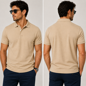 Polo de manga corta para hombre, color verde oscuro, tejido de algodón, informal, de color sólido, diseño transpirable, corte regular. - Product Image 3