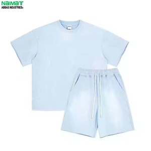 Conjunto de Camiseta y Pantalones Cortos de Algodón de Color Sólido para Hombre NBMAT, Cuello Redondo, Ropa Casual de Verano, Transpirable, Tejido de Punto - Product Image 2