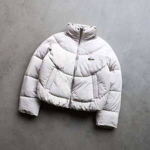 Black Puffer Jacket Stand Collar Zipper Closure Windproof <b>Thick</b> <b>Winter</b> <b>Coat</b> Unisex Casual Short Length Polyester Filling - Product Image 4