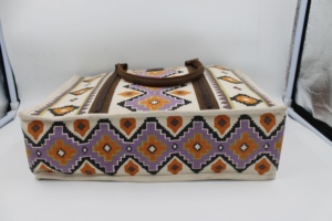 Printed Canvas Leather Tote Bag Tribal Pattern Women Shoulder Handbag Large Capacity Handmade Casual Fashion Tote Bag - Product Image 4