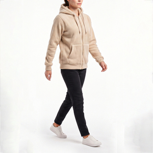 Sweat-shirt à capuche zippé en polaire beige pour femme, manches longues, couleur unie, vêtement d'hiver, design de logo personnalisé, sweat-shirt unisexe pour homme et femme - Product Image 4