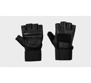 Wholesale Professional Leather Gym Gloves Non-Slip Weight Lifting Fingerless Workout Gloves with Elastic Wrist Support Wrap - Product Image 1