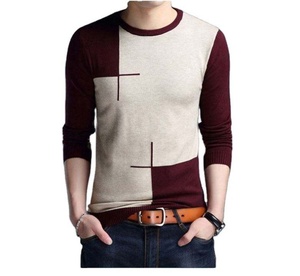 Suéter Casual Básico para Hombre, Diseño Intarsia con Bloques de Color, Tallas Grandes, Corte Ajustado, Cuello Redondo, Manga Larga - Product Image 1