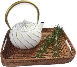 Hand-Woven Rattan Serving Tray <b>Rectangle</b> with Handles Natural Wicker High Wall Basket for Breakfast Snacks Tea <b>Coffee</b> Tab - Product Image 1