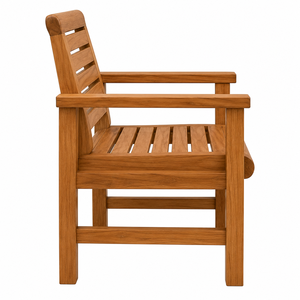Chaise de jardin moderne en teck massif avec larges accoudoirs et dossier à lattes, imperméable, durable, écologique, Saber Living Room Park - Product Image 3