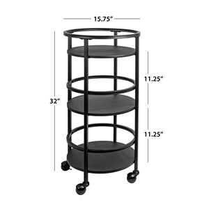 Carrello da Cucina Rotondo a 3 Ripiani, 32 Pollici, in Metallo Nero Pieghevole con Ruote - Product Image 3