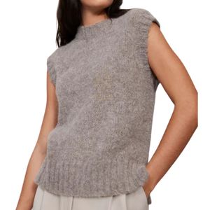 Chaleco de punto sin mangas color taupe con botones, top de punto con cuello en V para mujer, cárdigan informal sin mangas, tops sin mangas personalizados - Product Image 5