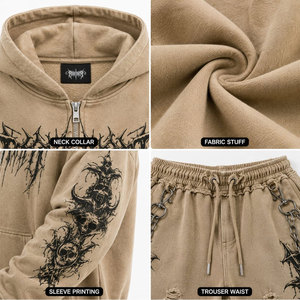 ชุดวอร์มพิมพ์ลายโกธิคแบบ unisex พร้อมฮู้ดซิปเต็มตัว ชุดออกกำลังกายทรงหลวมสำหรับฤดูใบไม้ร่วง ผ้าฝ้ายระบายอากาศได้ดี สไตล์สตรีทแวร์สำหรับผู้ใหญ่ - Product Image 6