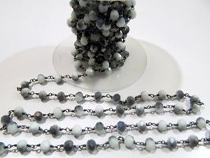Shaded Grey Moonstone Rondelle 6 mm Briolette Faceted Beaded <b>Rosary</b> Chain Sold Per Foot - Product Image 2