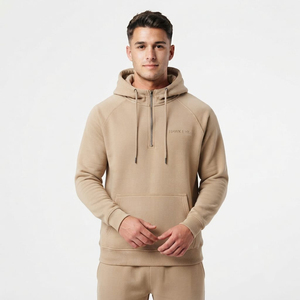 Sweat à capuche pour homme tendance, de haute qualité, écologique, avec logo personnalisé, demi-zip, avec poches kangourou, couleur beige unie - Product Image 4
