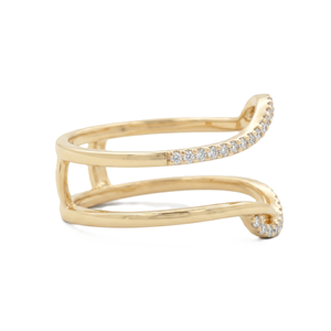 Minimalist Custom Wrap Guard Enhancer 14K 18K Solid Gold Wedding Band <b>Split</b> Shank Round Cut Lab Diamond DEF Color VS VVS Clarity - Product Image 4