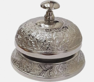 Silver Plated Stainless Steel Antique Desk Bell Floral Embossing <b>Circular</b> Design Tableware Reception Counter Service Bell - Product Image 3