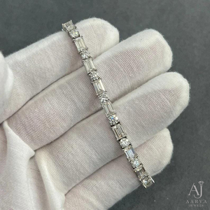 Bracelet tennis en moissanite couleur or blanc avec pierres rondes et rectangulaires pour femme, bijoux de soirée - Product Image 4