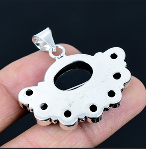 Colgante de Piedra de Ónix Negro, Plata de Ley 925, Colgante de Flor Hecho a Mano, Joyería de Collar con Flor - Product Image 3